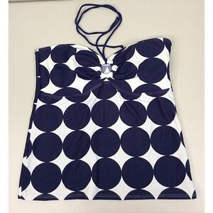 Ninety-Nine Degrees Keyhole Halter Tankini Swim Top Size XL Navy Blue‎ Polka Dot